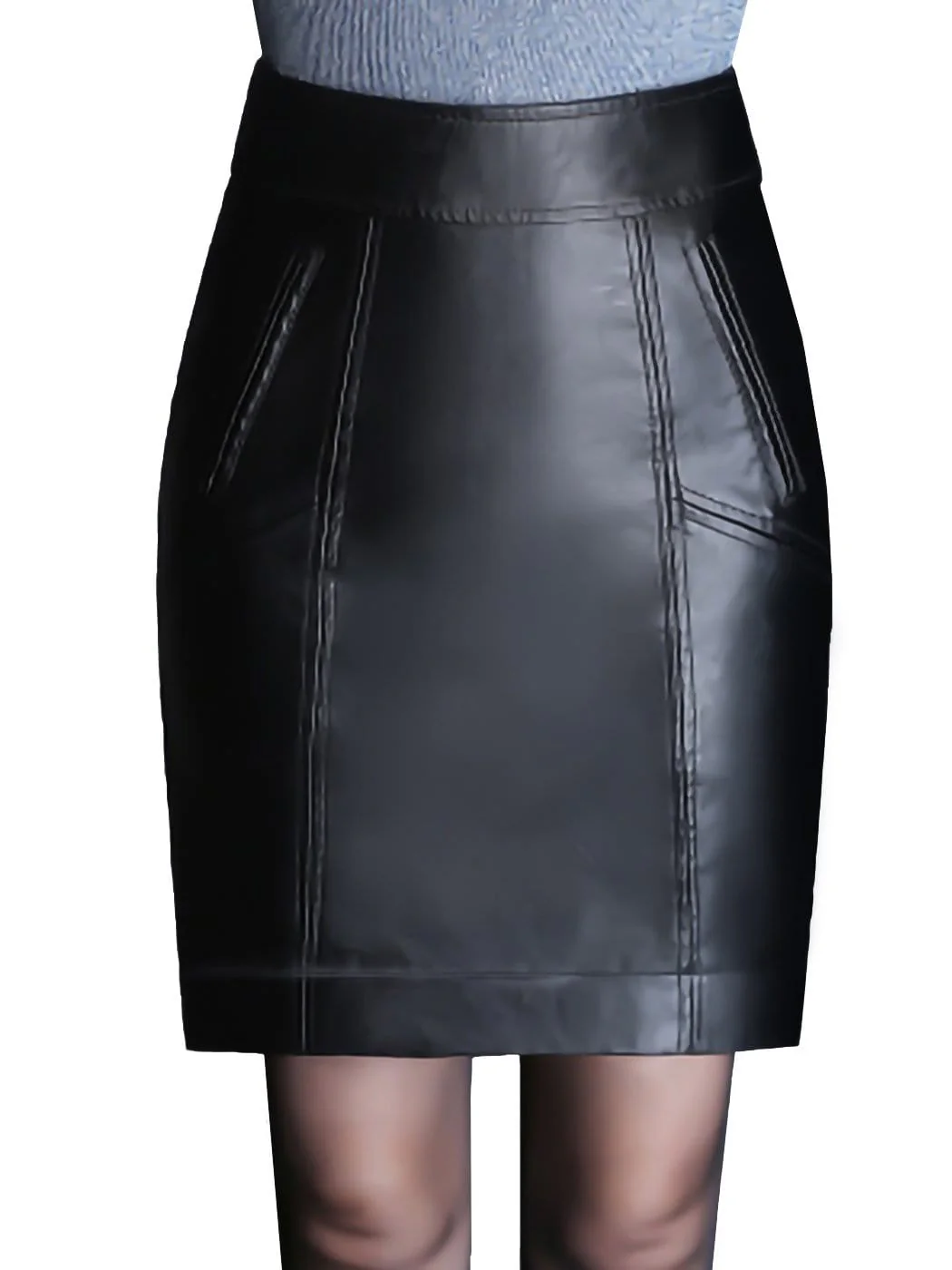 Faux Leather Black Pencil Skirt - Image 8