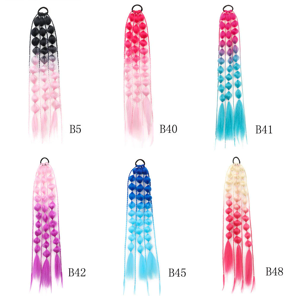 Female Colorful Lantern Bubble Braid Ponytail Wig - Image 2