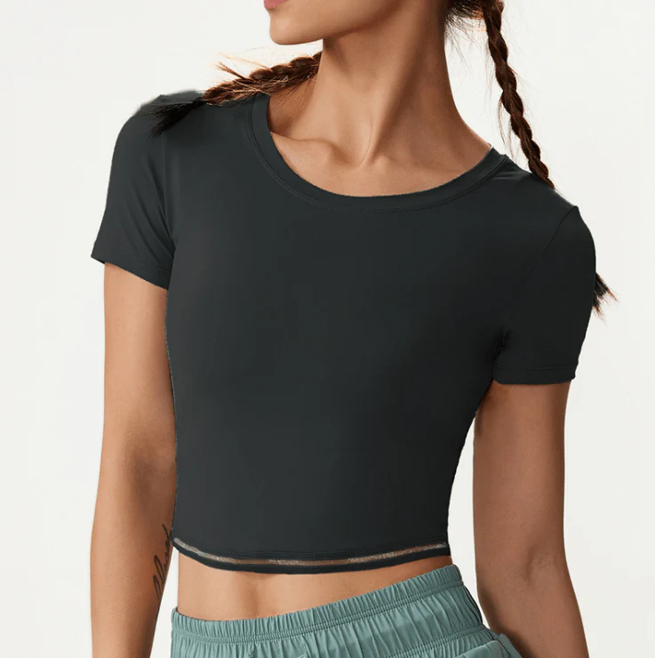 Fitted Cropped Mesh Trim Tee - Image 12