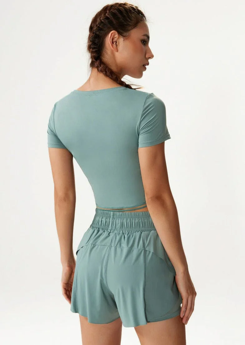 Fitted Cropped Mesh Trim Tee - Image 2