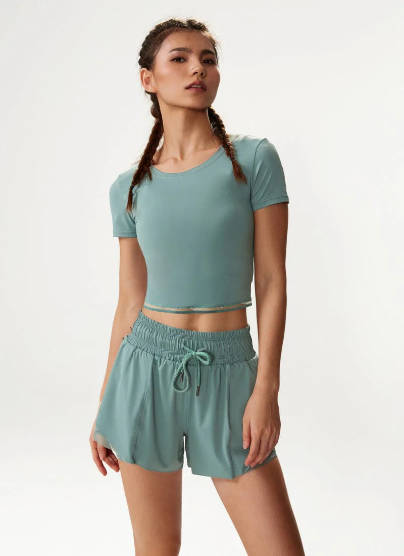 Fitted Cropped Mesh Trim Tee - Image 3