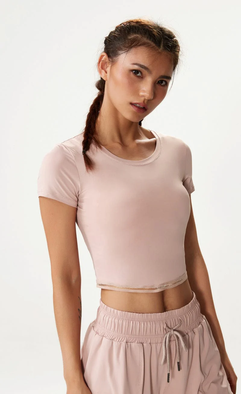 Fitted Cropped Mesh Trim Tee - Image 8