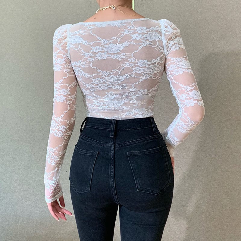 Fitted Lace Long Sleeve Bustier Top - Image 9