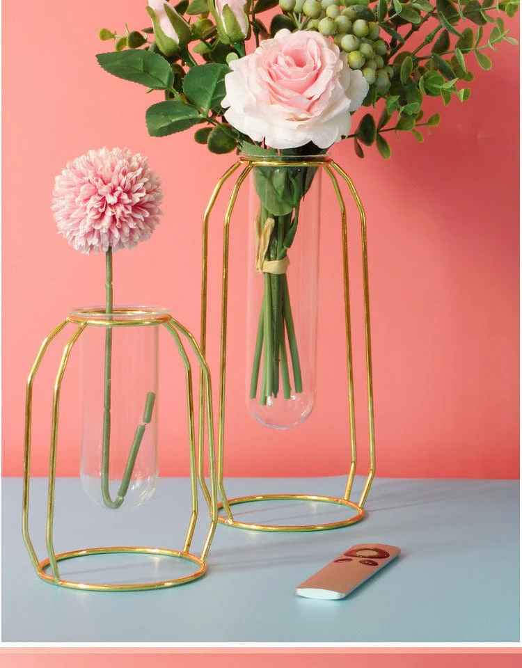 Flat Iron Flower Vase with Glass Test Tube Design - Image 2