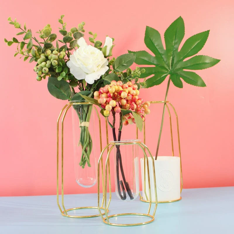 Flat Iron Flower Vase with Glass Test Tube Design - Image 3