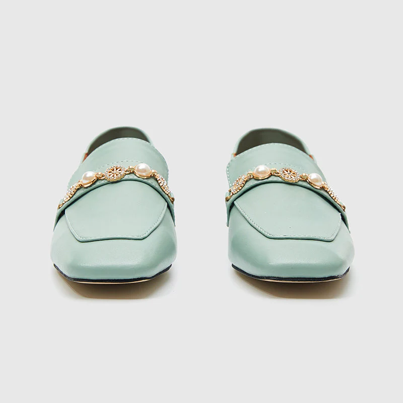 Square Toe Loafers Flats Blue - Image 3