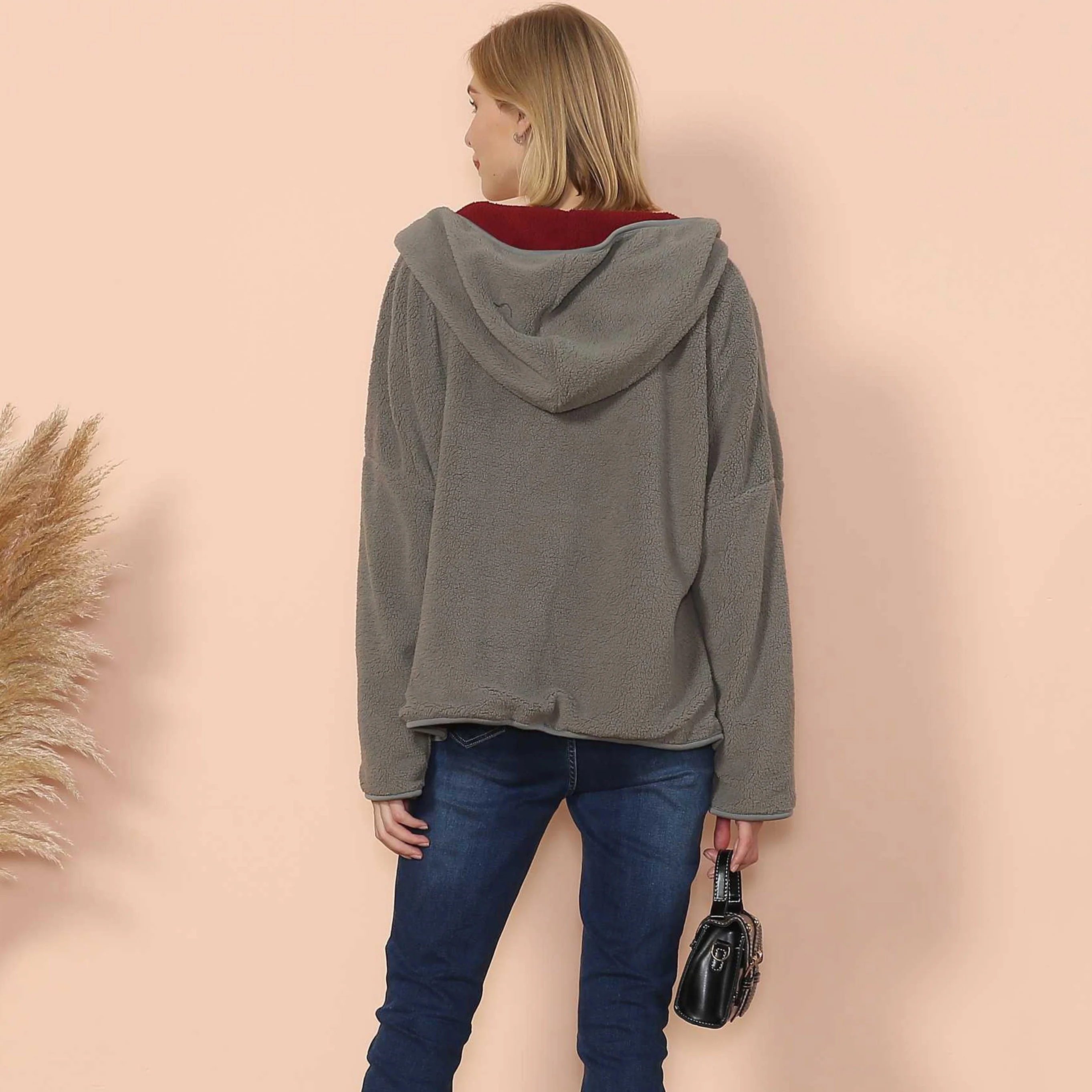 Fleece Open Front Pocket Hoodie - Image 10