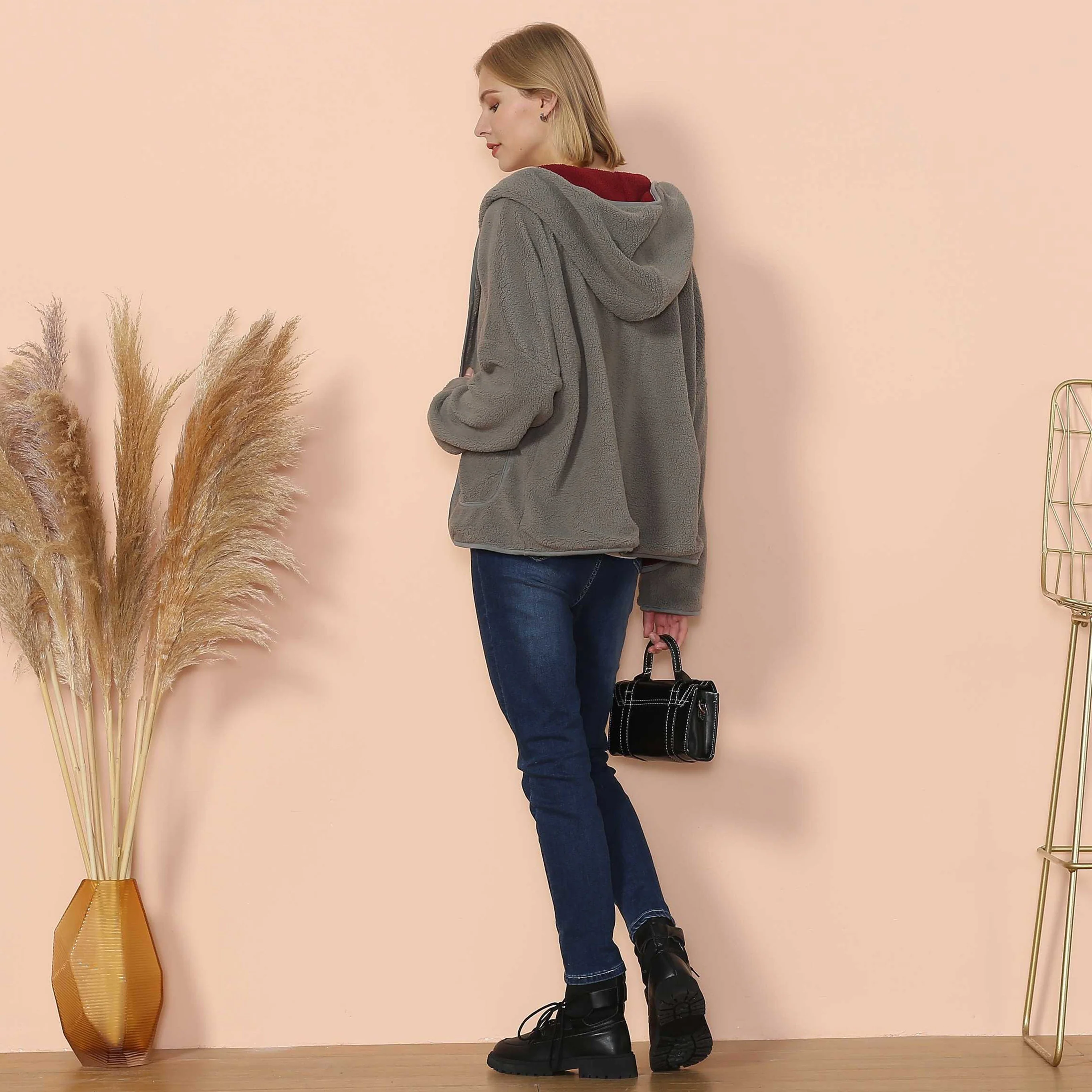 Fleece Open Front Pocket Hoodie - Image 11