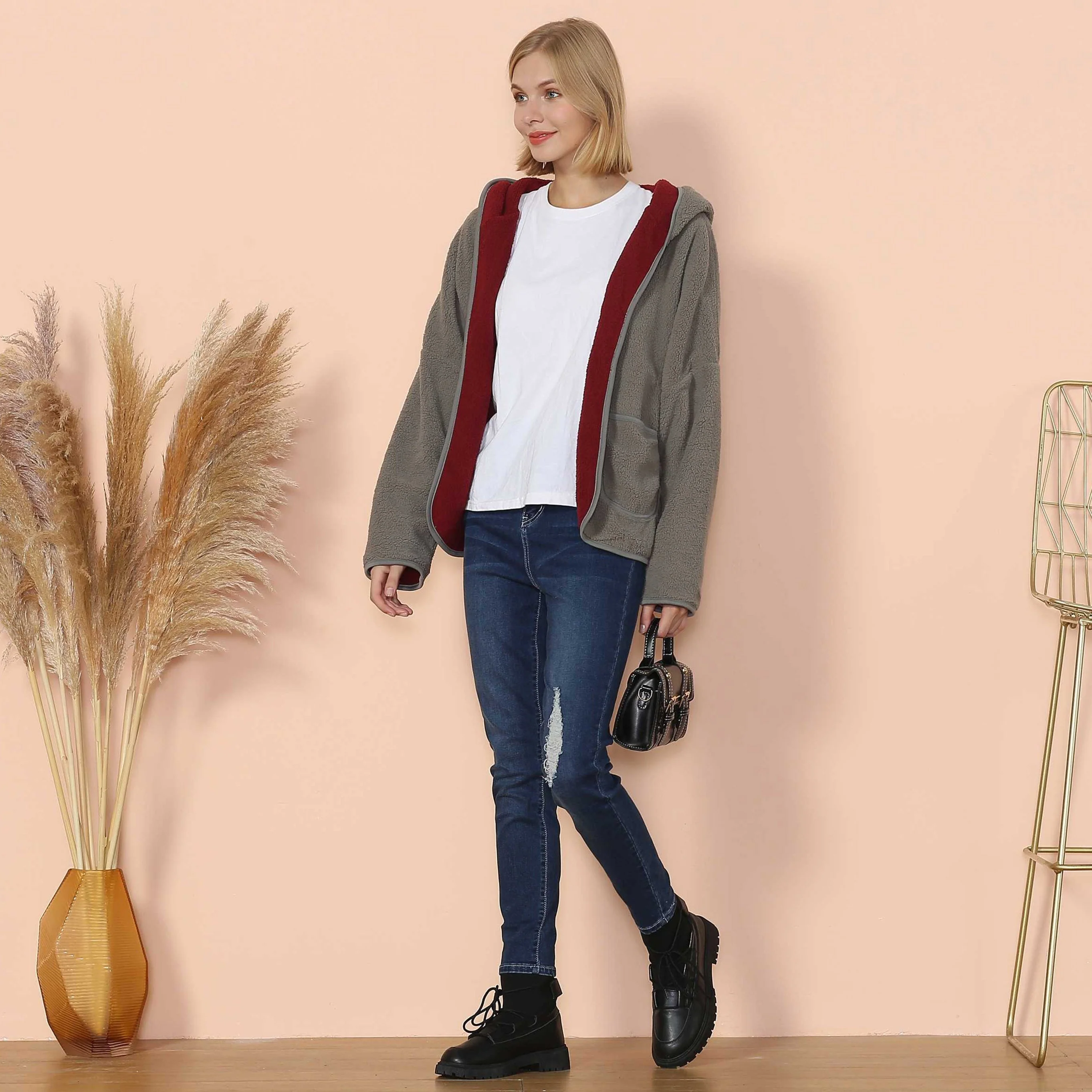 Fleece Open Front Pocket Hoodie - Image 12