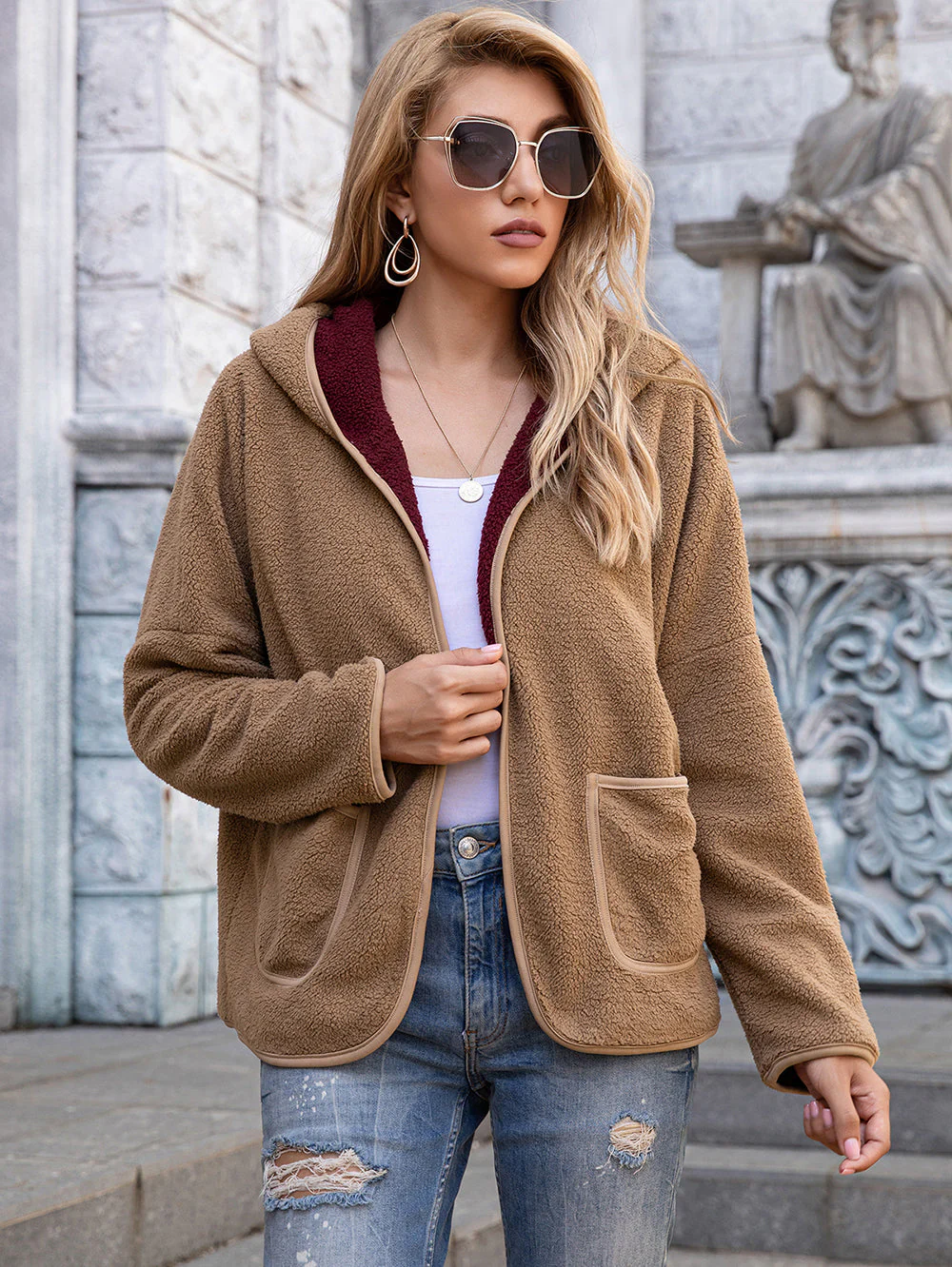 Fleece Open Front Pocket Hoodie - Image 13