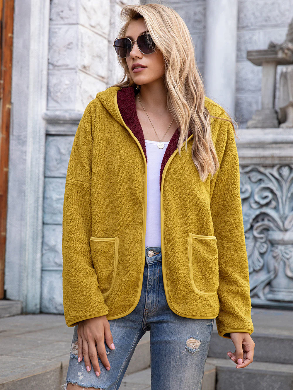 Fleece Open Front Pocket Hoodie - Image 23