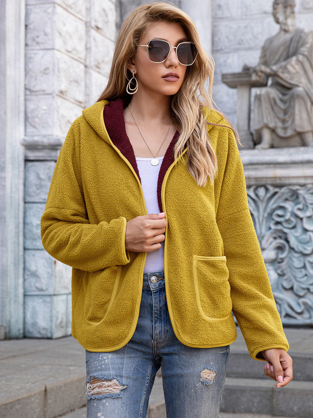Fleece Open Front Pocket Hoodie - Image 26