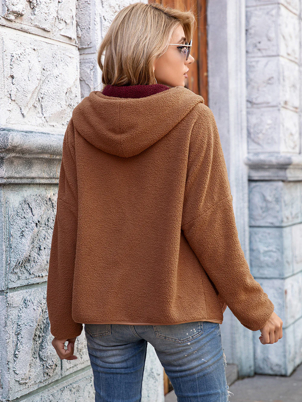 Fleece Open Front Pocket Hoodie - Image 5