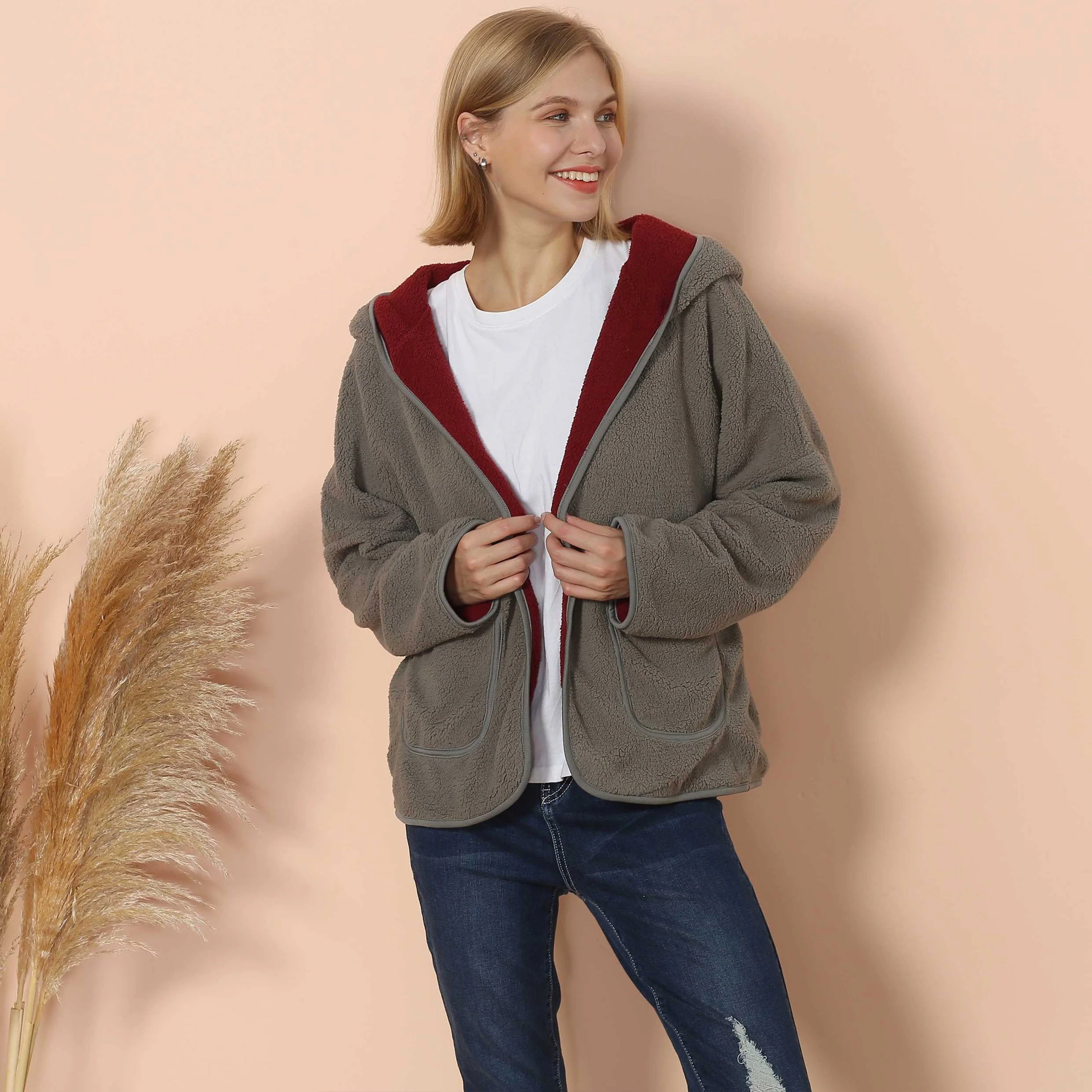 Fleece Open Front Pocket Hoodie - Image 6