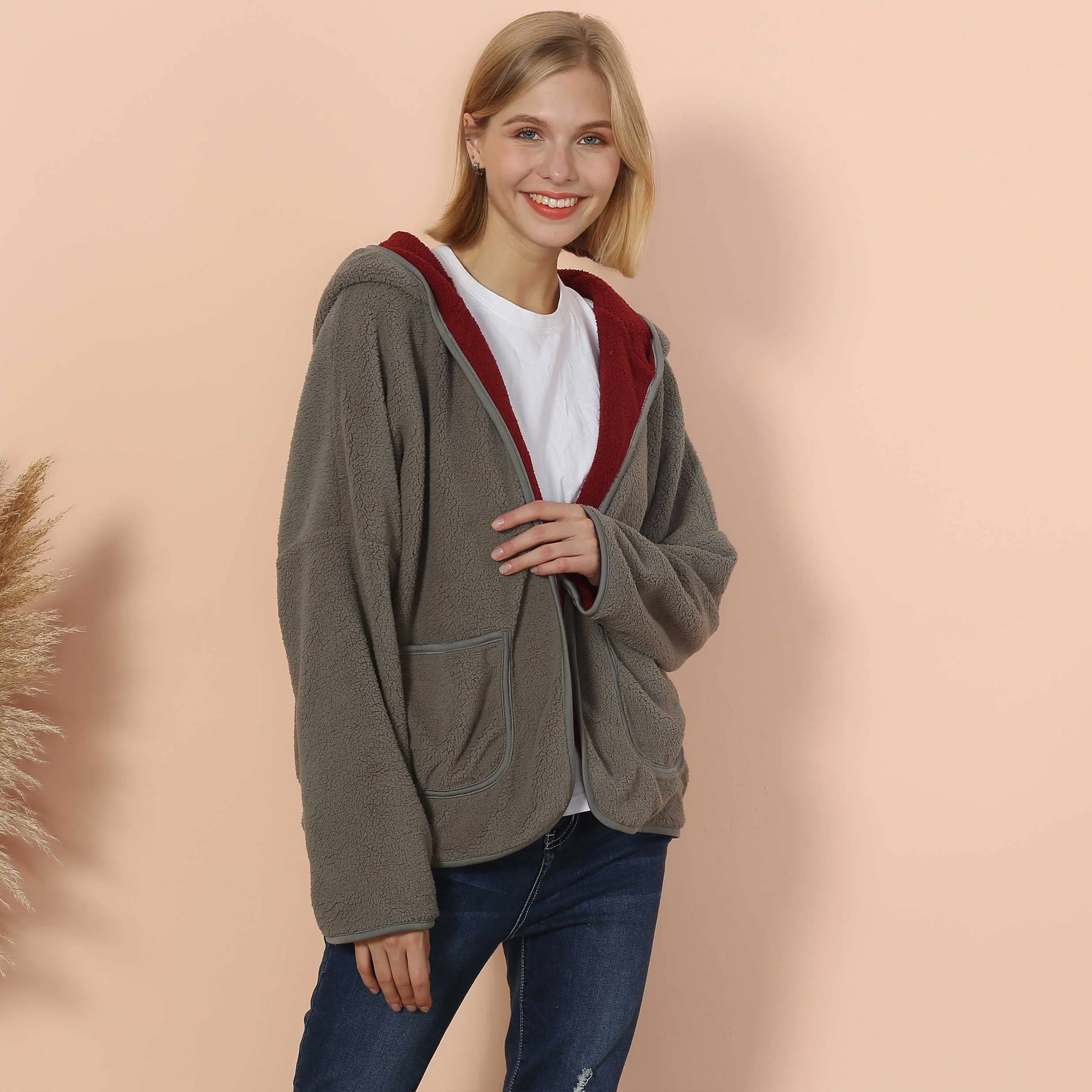 Fleece Open Front Pocket Hoodie - Image 7