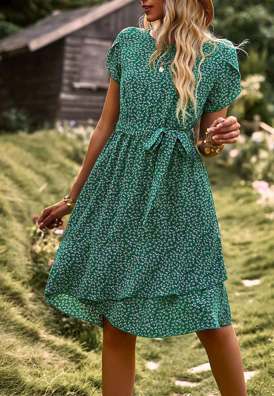 Floral Asymmetrical Ruffle Hem Dress - Image 15