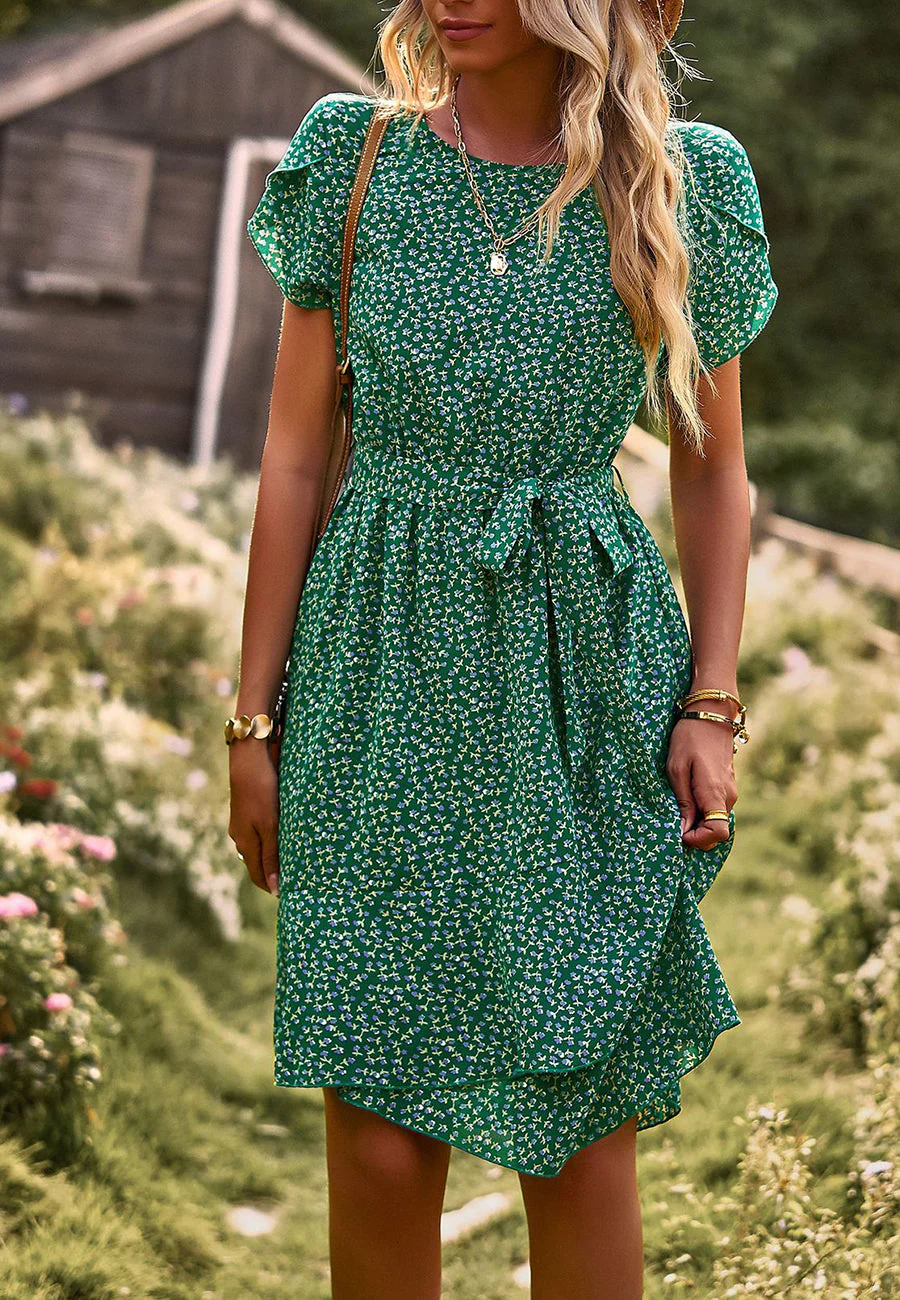 Floral Asymmetrical Ruffle Hem Dress - Image 17