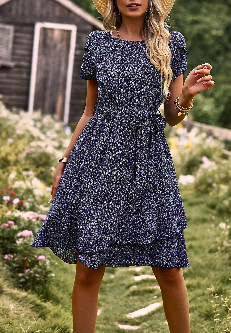 Floral Asymmetrical Ruffle Hem Dress - Image 22