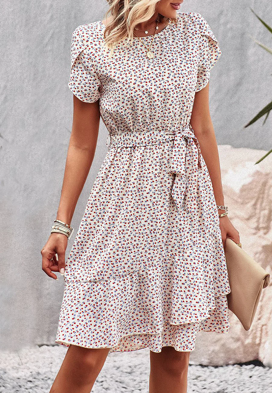 Floral Asymmetrical Ruffle Hem Dress - Image 25