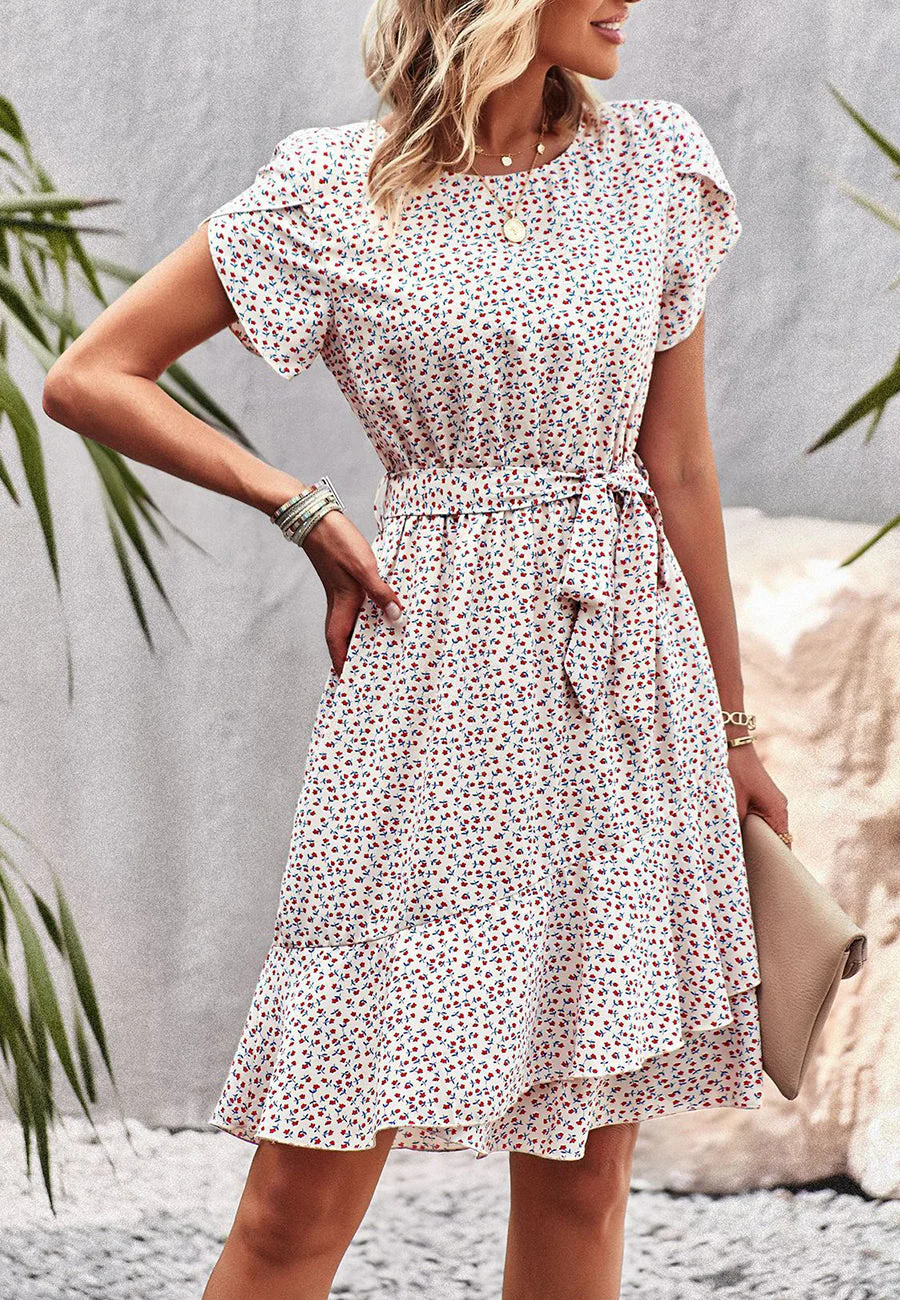 Floral Asymmetrical Ruffle Hem Dress - Image 26
