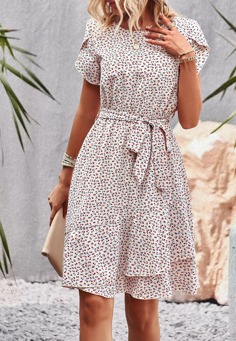 Floral Asymmetrical Ruffle Hem Dress - Image 27