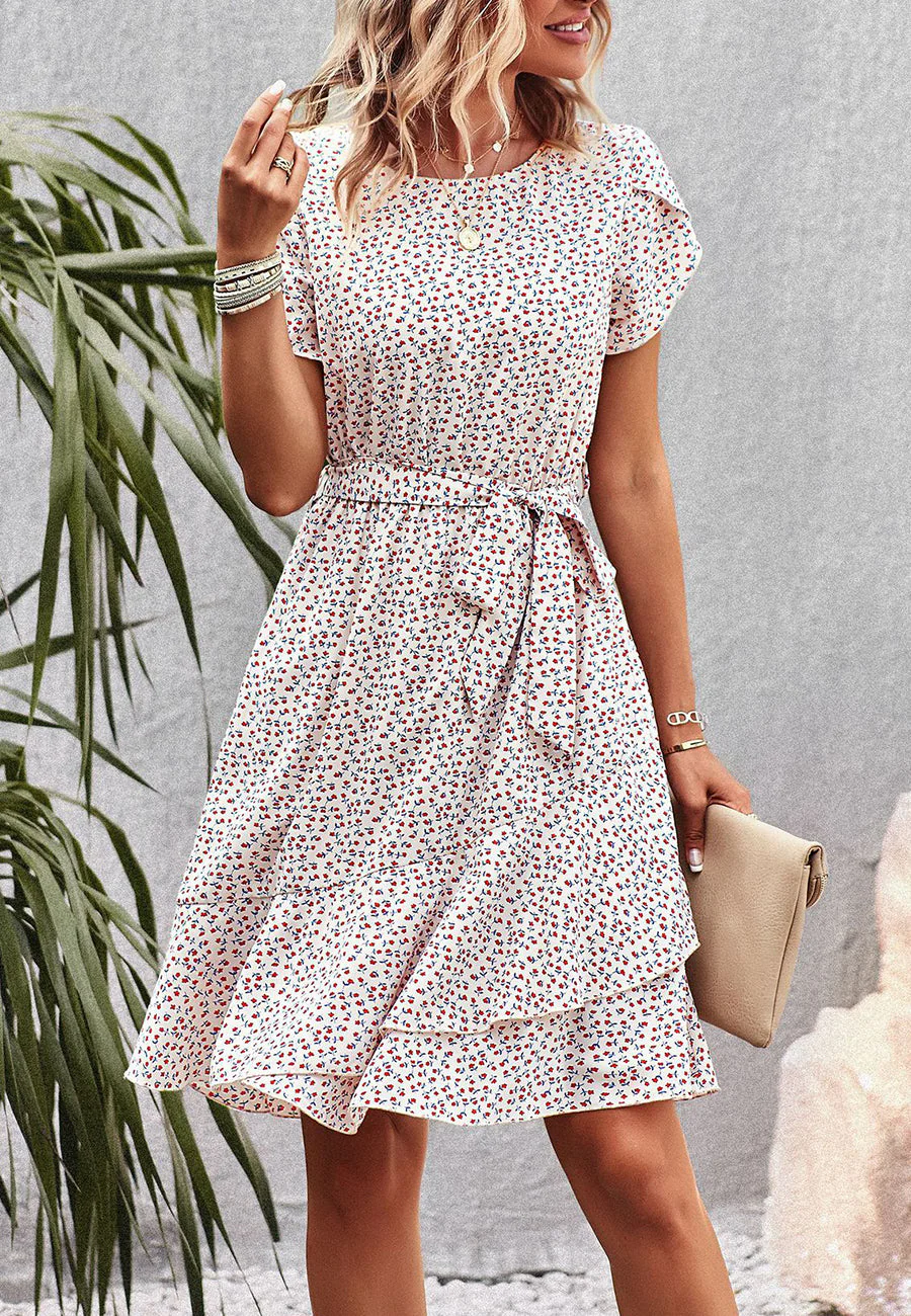 Floral Asymmetrical Ruffle Hem Dress - Image 28