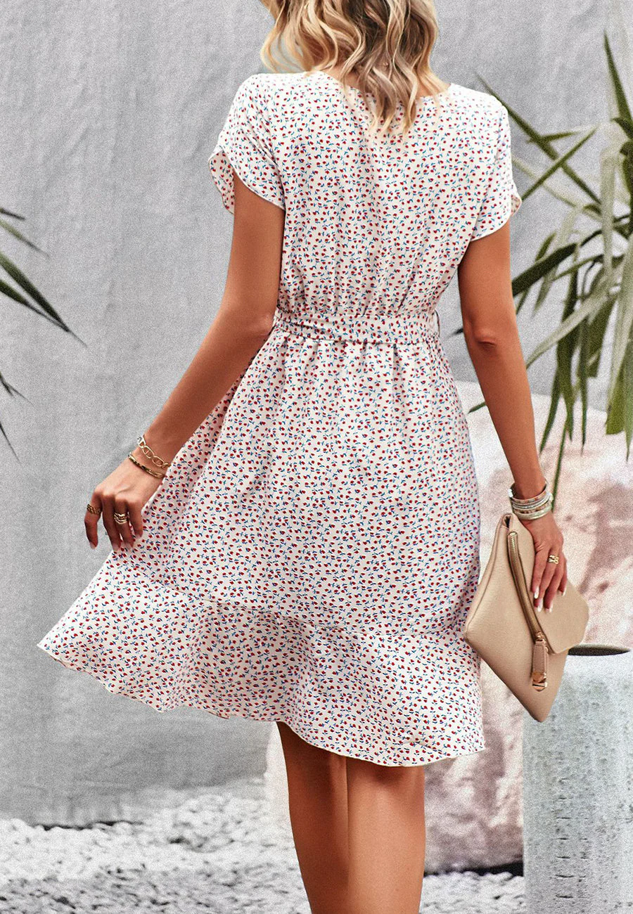 Floral Asymmetrical Ruffle Hem Dress - Image 29