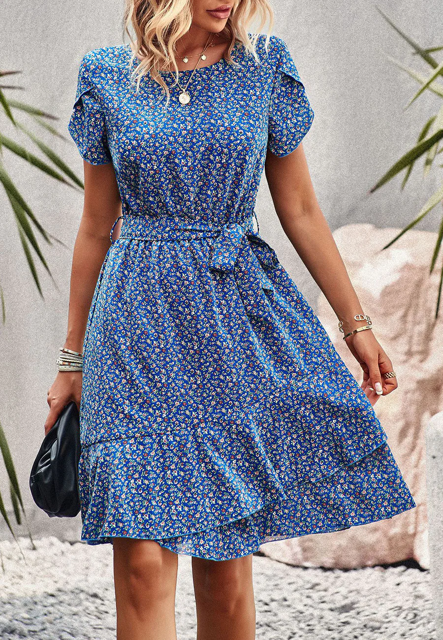 Floral Asymmetrical Ruffle Hem Dress - Image 3