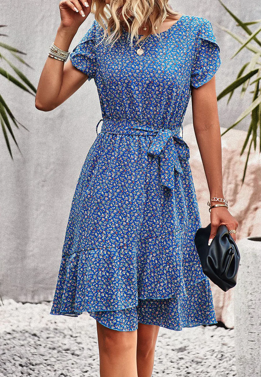 Floral Asymmetrical Ruffle Hem Dress - Image 4