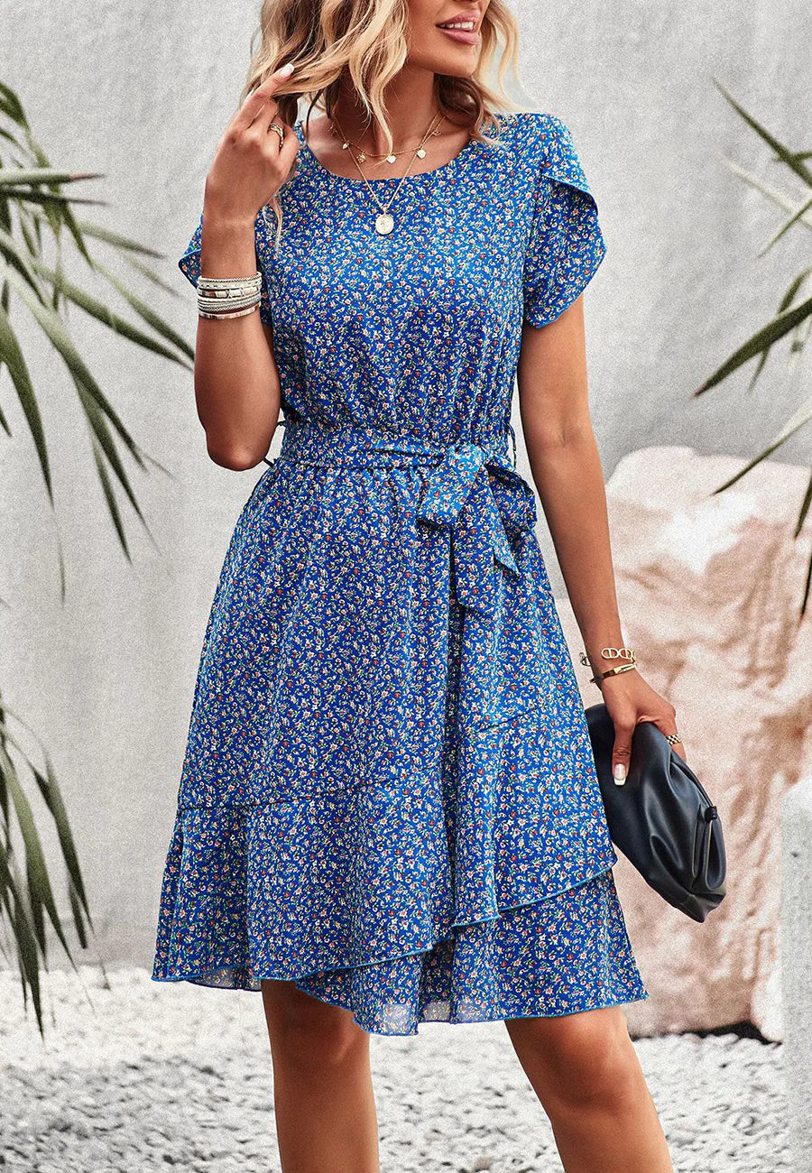 Floral Asymmetrical Ruffle Hem Dress - Image 5