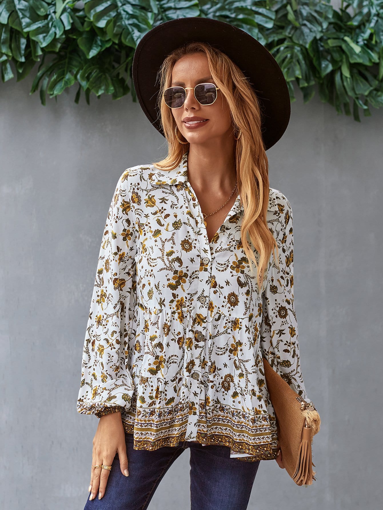 Floral Boho Button Down Blouse - Image 8