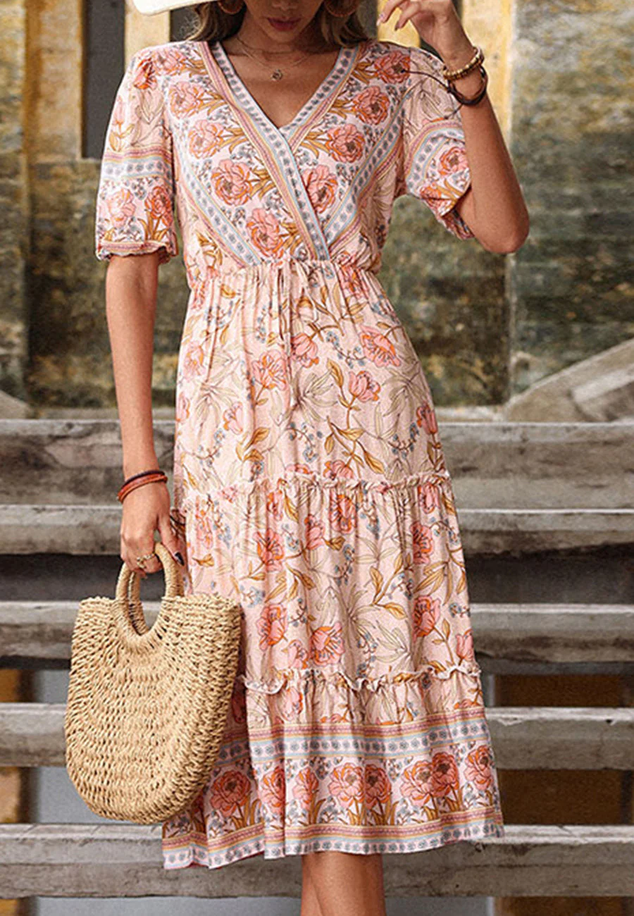 Floral Boho Puff Sleeve Dress - Image 2