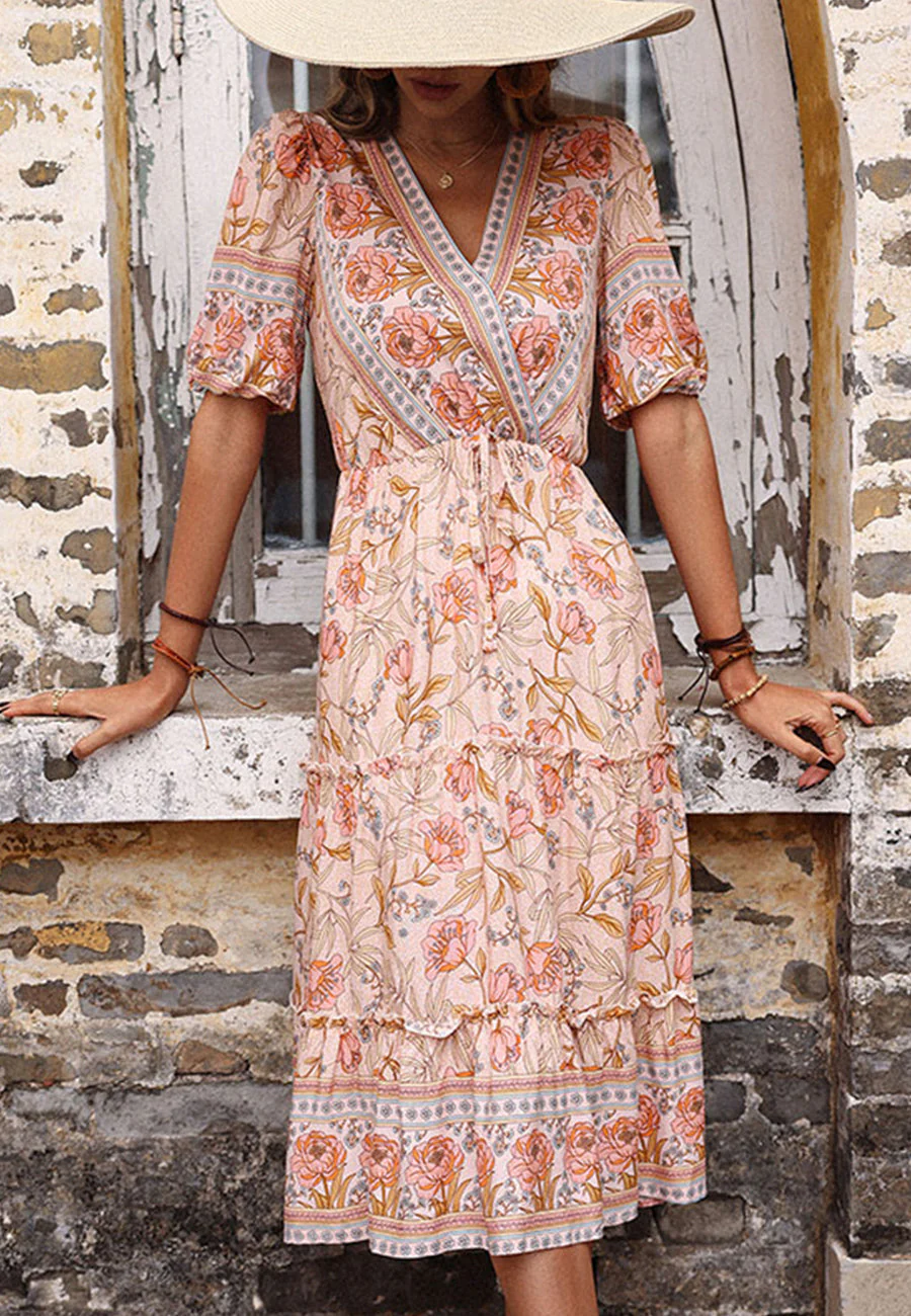 Floral Boho Puff Sleeve Dress - Image 3
