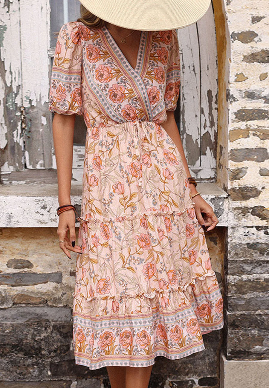 Floral Boho Puff Sleeve Dress - Image 4