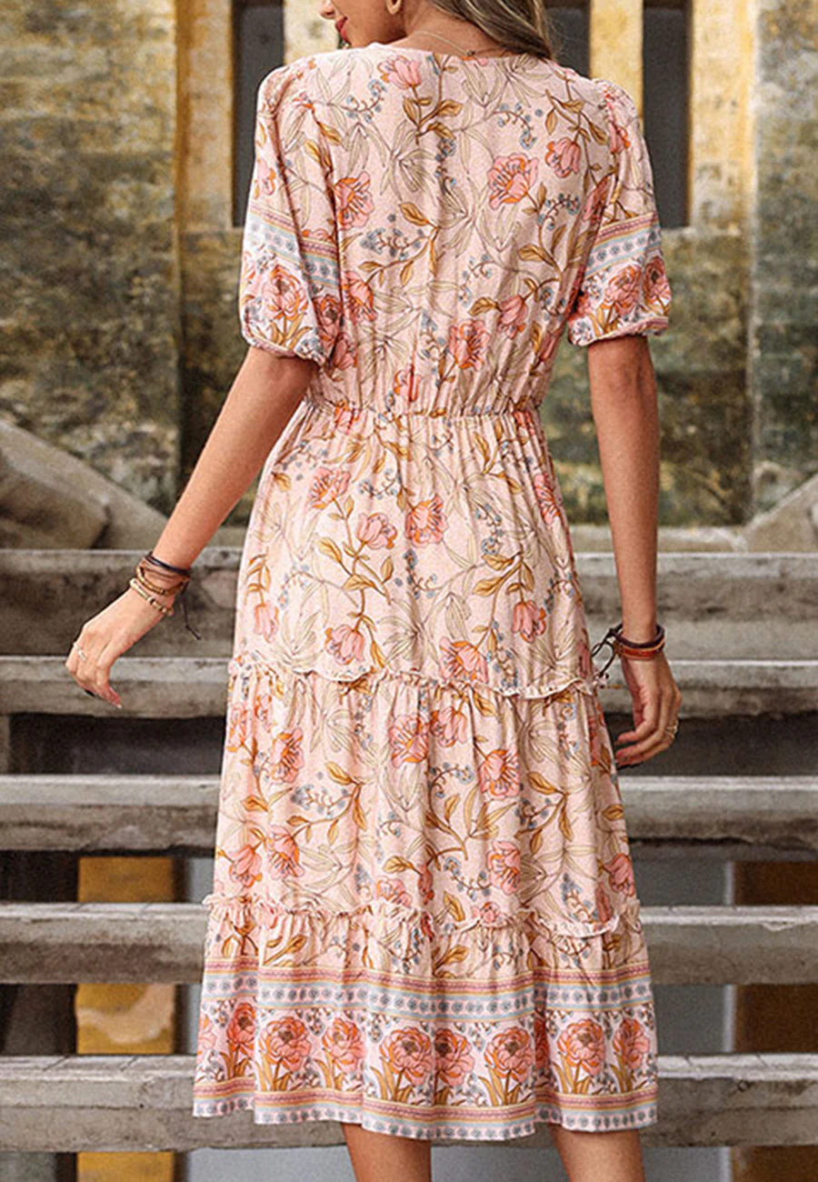 Floral Boho Puff Sleeve Dress - Image 5