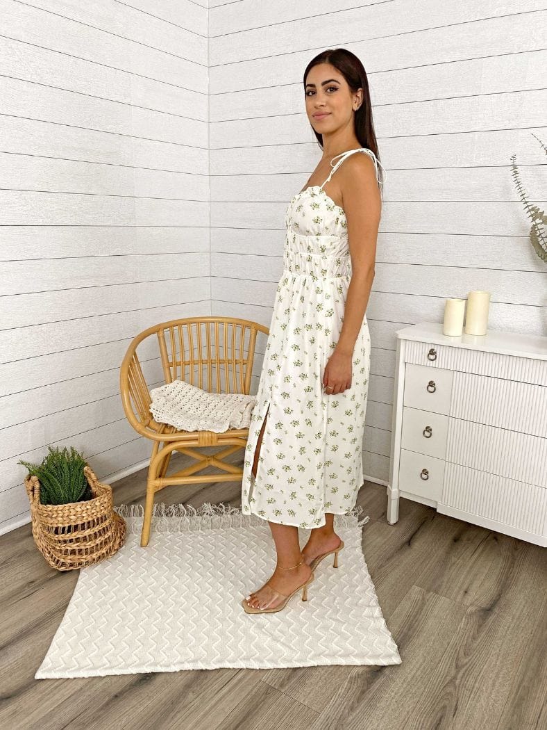 Floral Bow Strap Leg Slit Midi Dress - Image 3