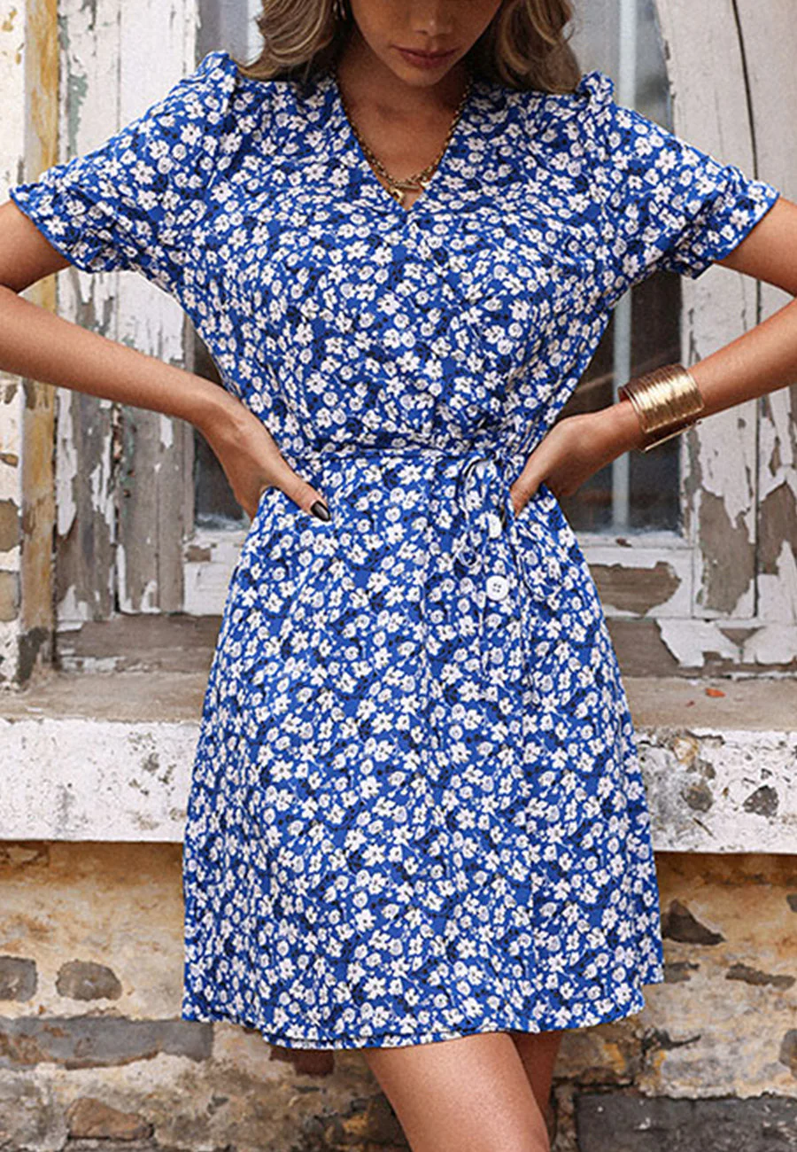 Floral Button Detail Wrap Dress - Image 3