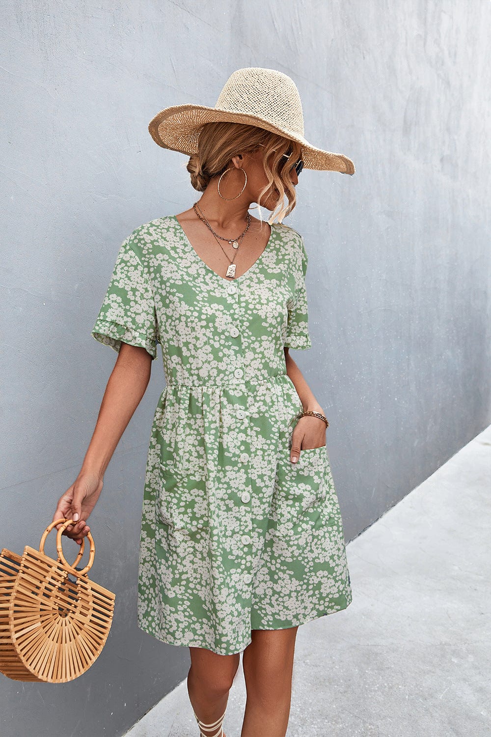 Floral Button Down Pocket Dress - Image 10
