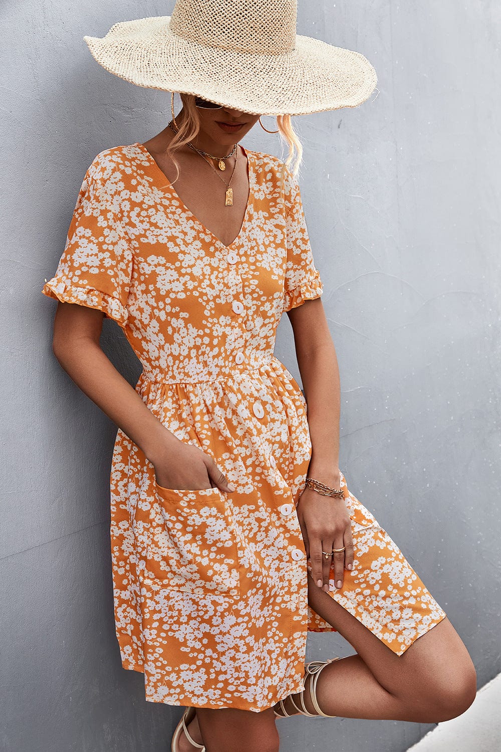 Floral Button Down Pocket Dress - Image 14