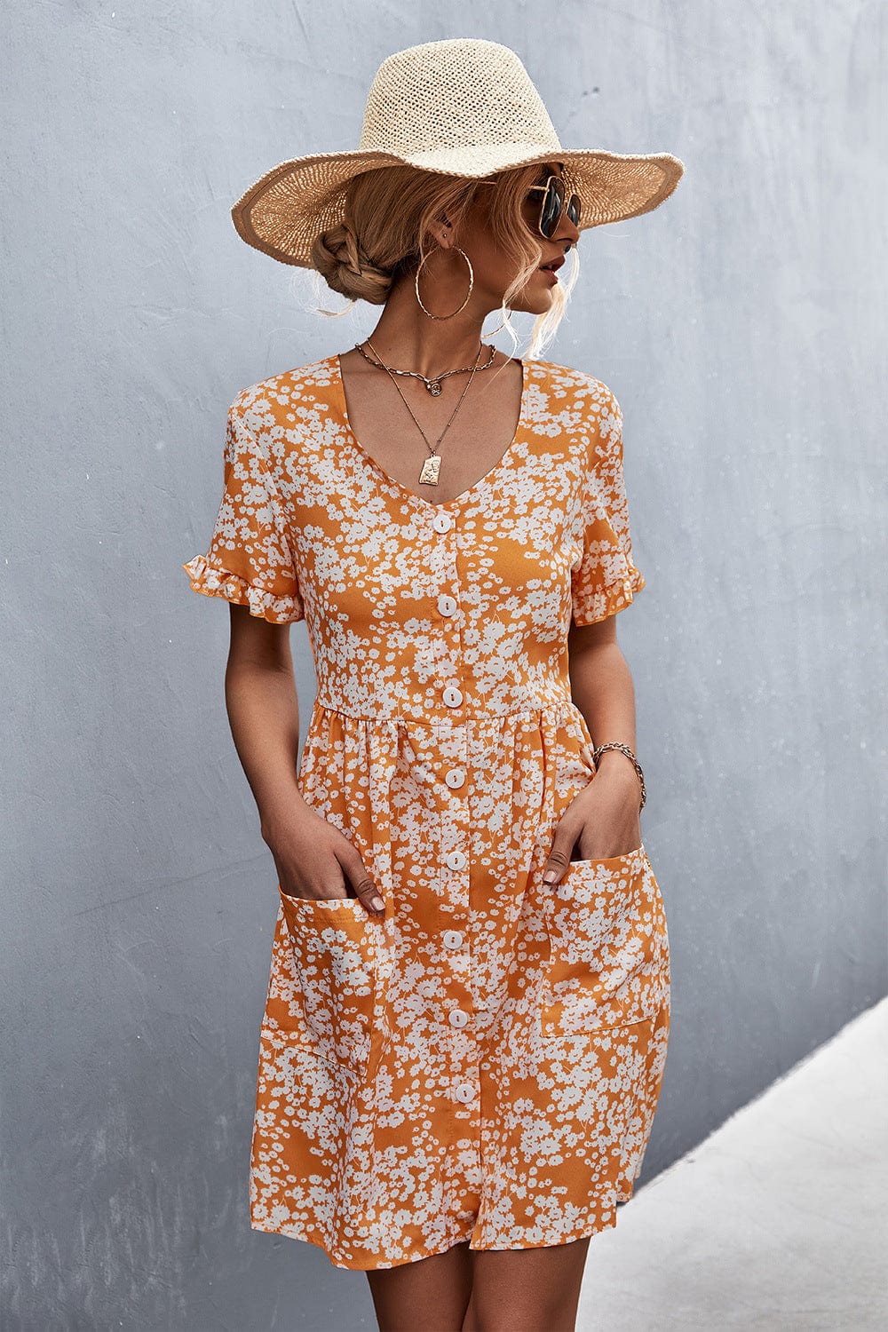 Floral Button Down Pocket Dress - Image 15