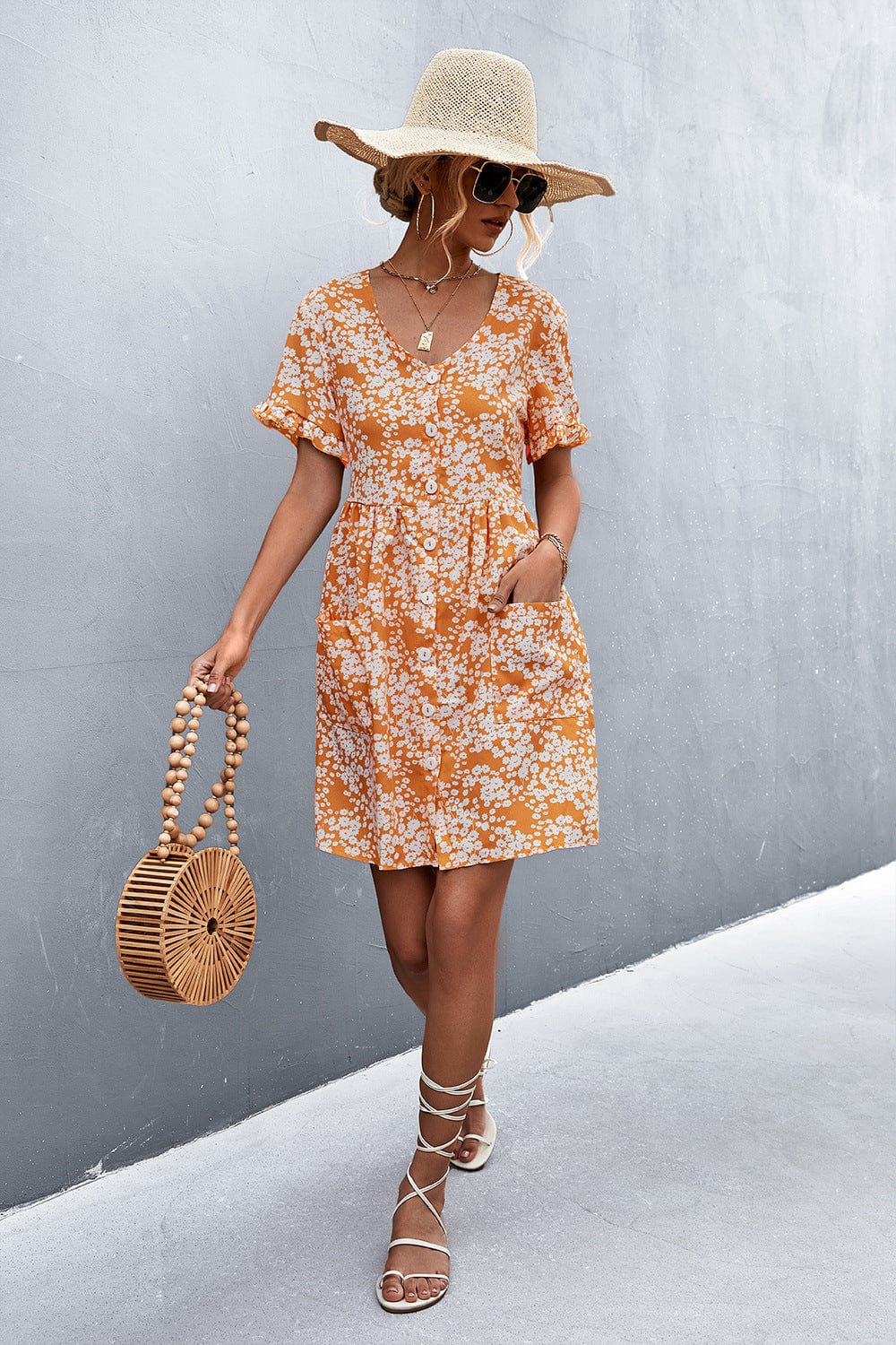 Floral Button Down Pocket Dress - Image 16
