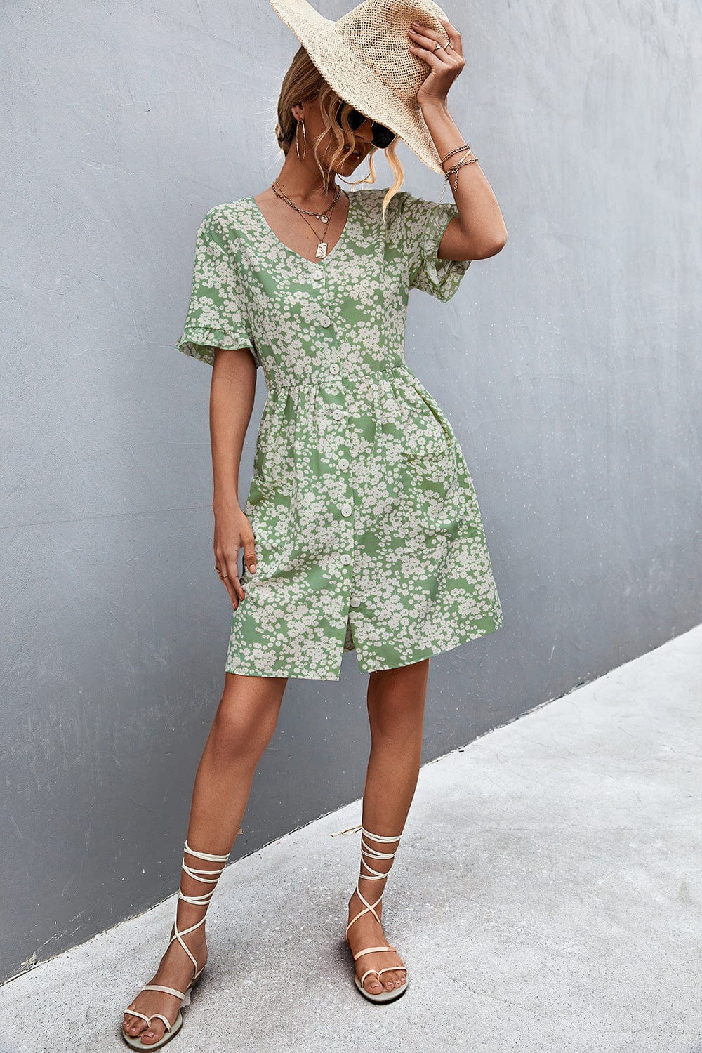 Floral Button Down Pocket Dress - Image 7