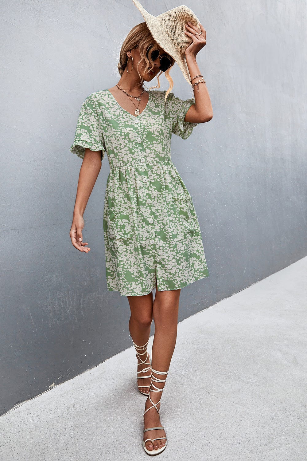 Floral Button Down Pocket Dress - Image 9