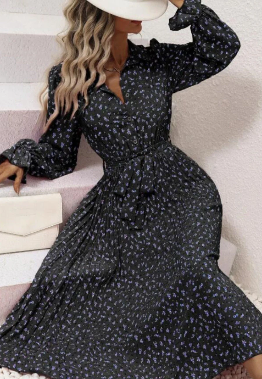 Floral Collared Pleated Dress - Image 10