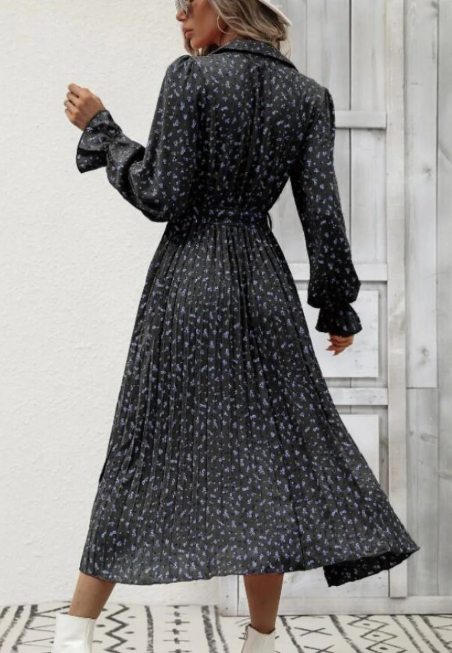 Floral Collared Pleated Dress - Image 12