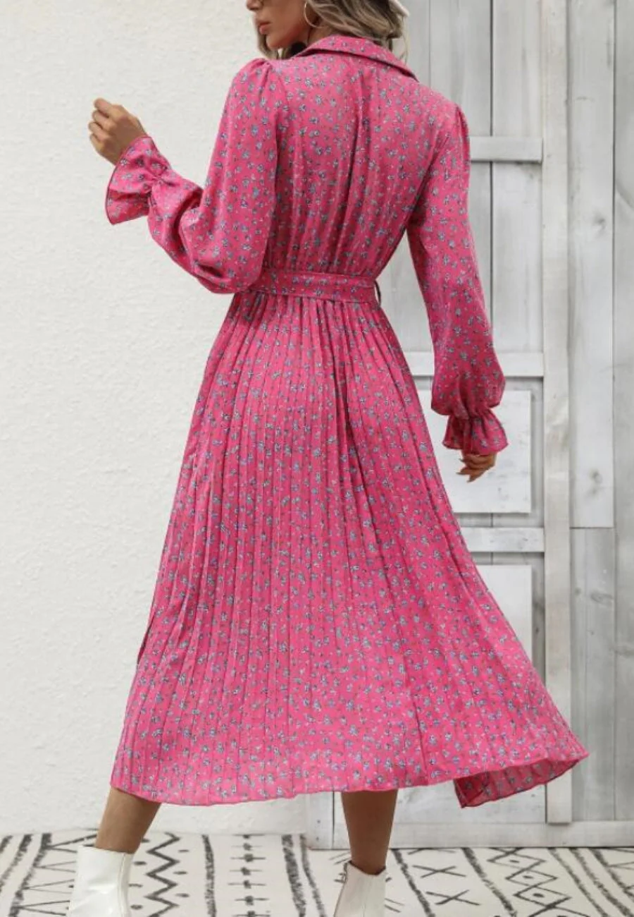 Floral Collared Pleated Dress - Image 16