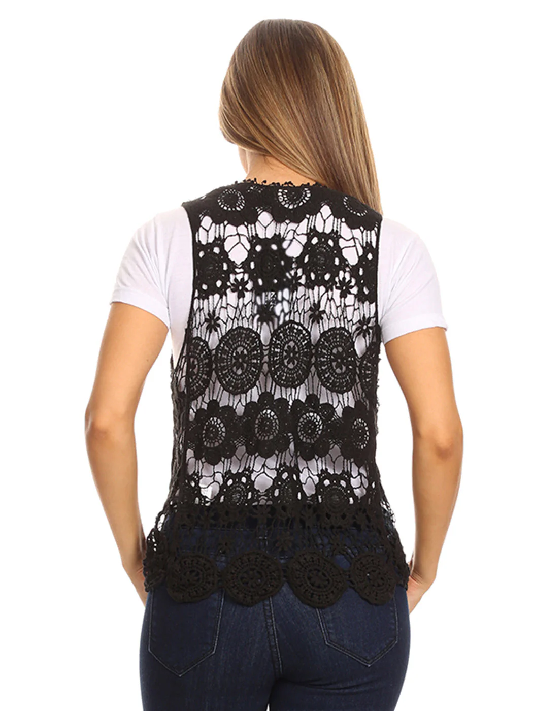 Floral Crochet Open Front Vest - Image 3