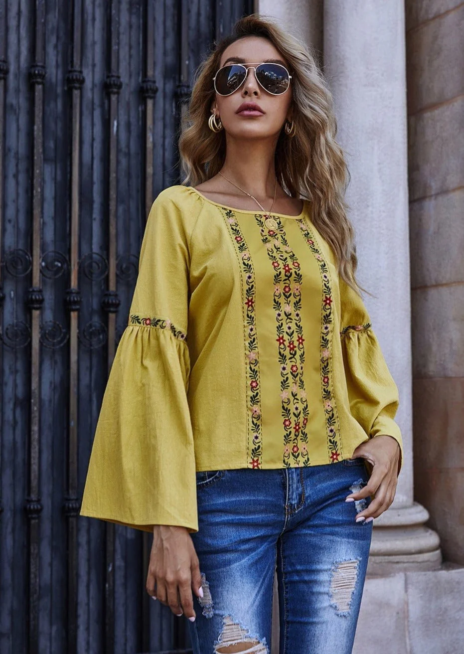 Floral Flare Sleeve Blouse - Image 2