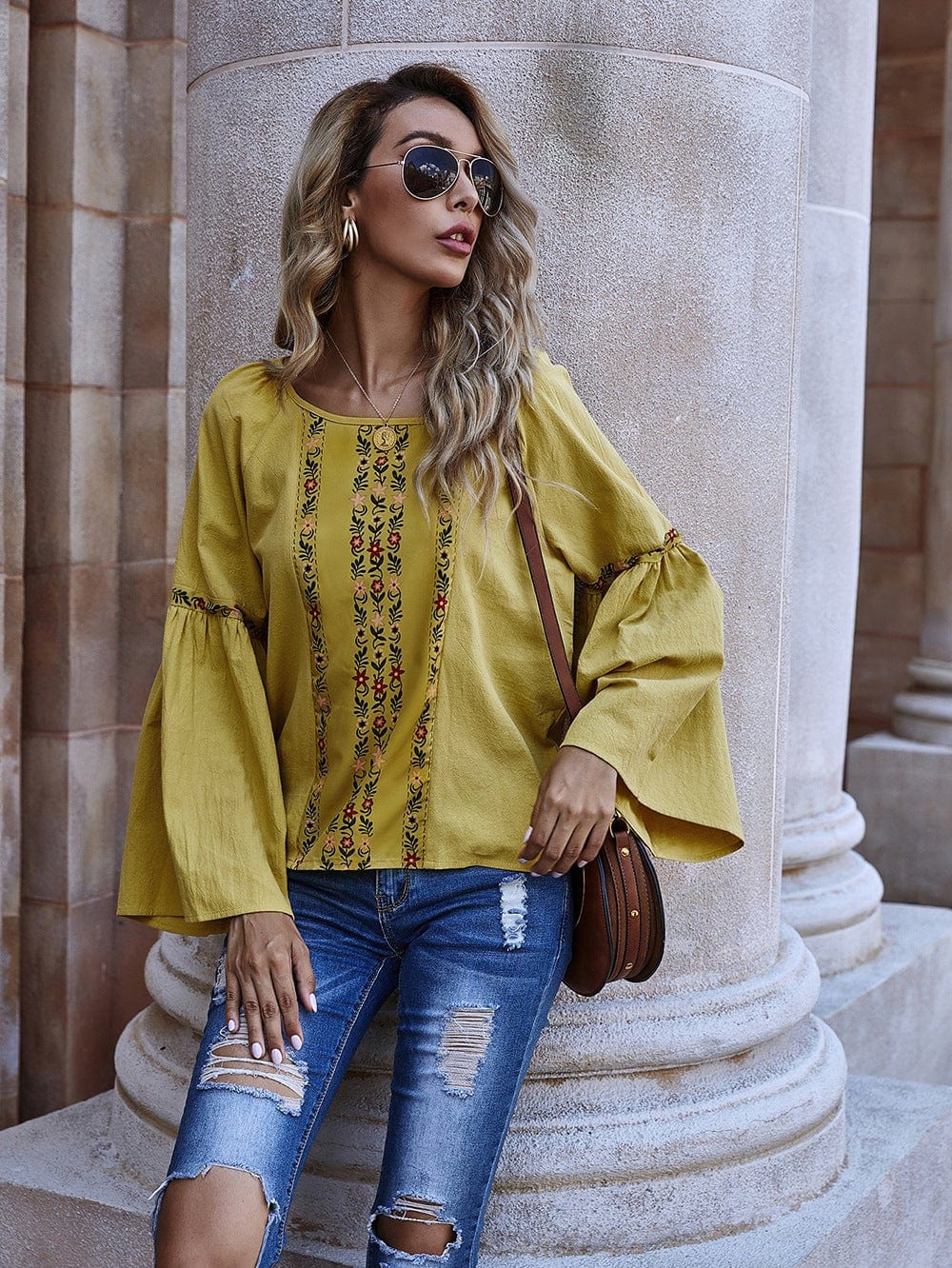 Floral Flare Sleeve Blouse - Image 3