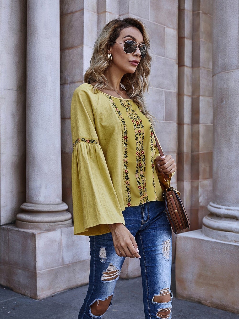 Floral Flare Sleeve Blouse - Image 4